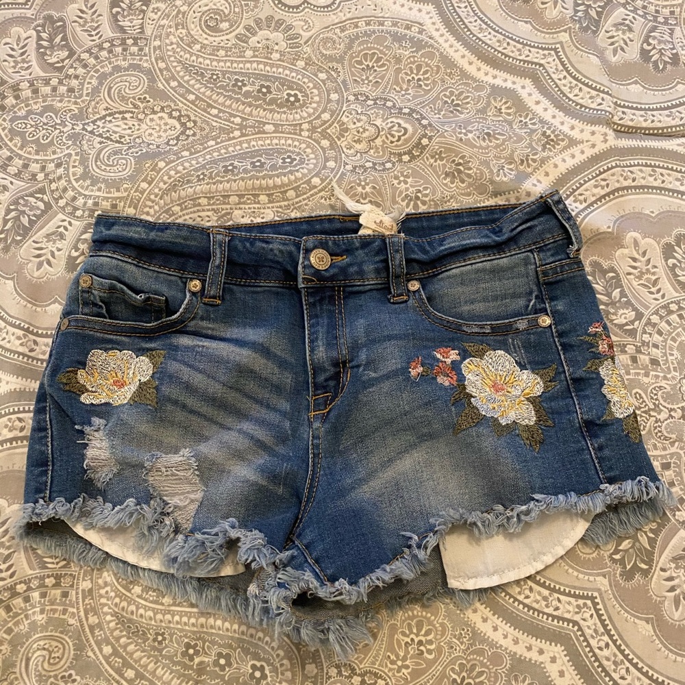 Denim, floral shorts